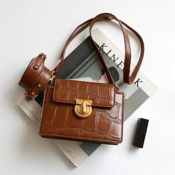 

2020 crocodile pattern small square bag underarm women messenger bag casual one-shoulder leather handbag