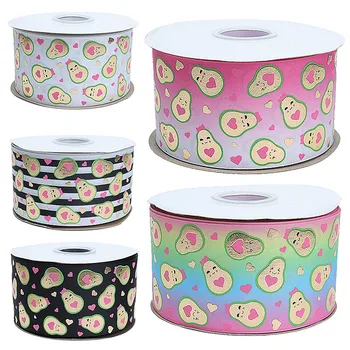 

75mm 3 inch metallic foil printed avocado liston ribbon