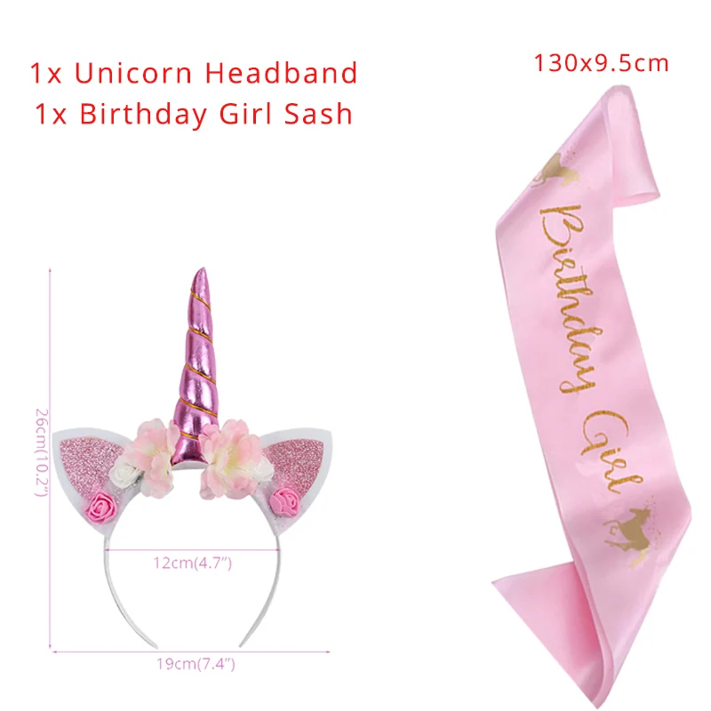Einhorn-Geburtstagsparty-Geschenke, rosa Glitzer-Horn-Stirnband, Satin-Schärpe für Mädchen, alles Gute zum Geburtstag, Party-Dekorationen, Einhorn-Party-Geschenk – Detail 3