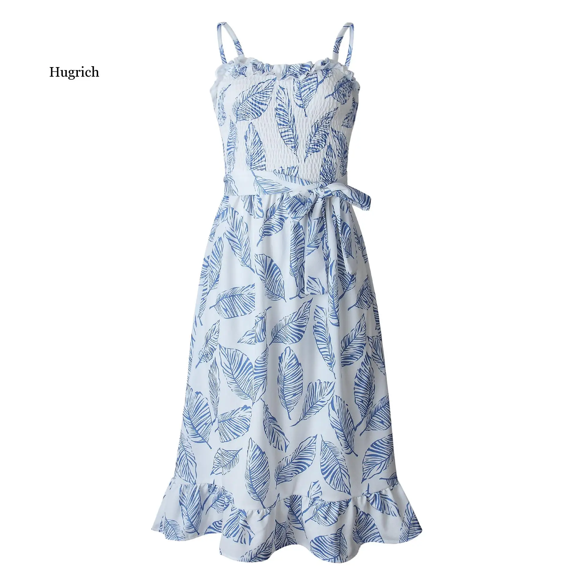 

Spring / Summer 2020 Fashion Print Leaf Tie Ruffled Female Dress