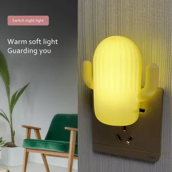 

Mini Cactus LED Night Light Sensor Control Bedside Lamp Wall Socket Lamps Baby Sleep Nightlight For Children Kids Bedroom