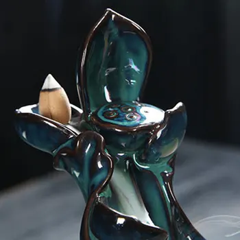 

Ceramic Backflow Incense Burner Lotus Shape Waterfall Eco-friendly Handmake Incense Holder for Desktop Incense Home Decoration