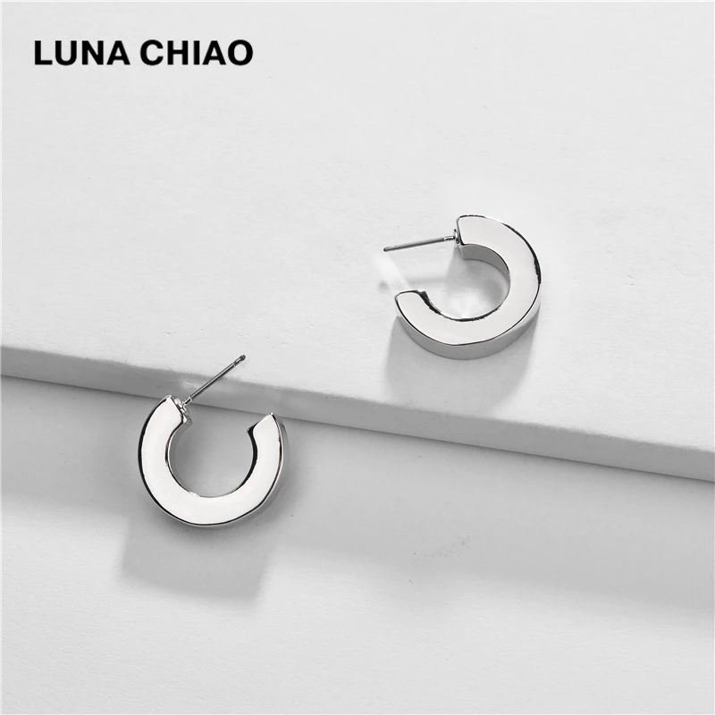 LUNA CHIAO шикарный стиль простой трендовый металлический квадратный круглый толстый обруч серьги для женщин
