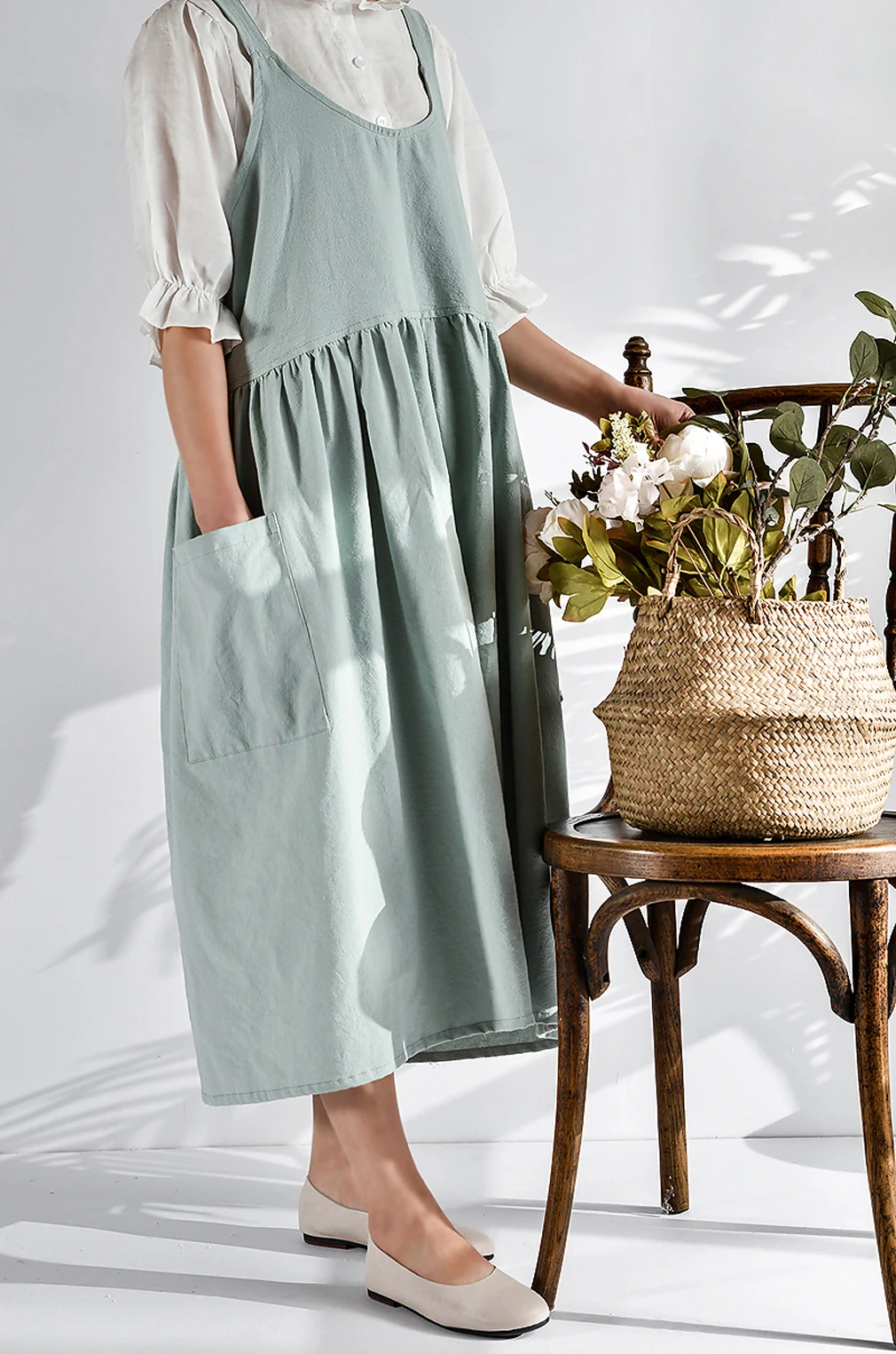 AA 1PC Autumn Female Women Bib Apron Cotton Linen Pinafore Dress Cafe Kitchen Cooking Florist Vintage
