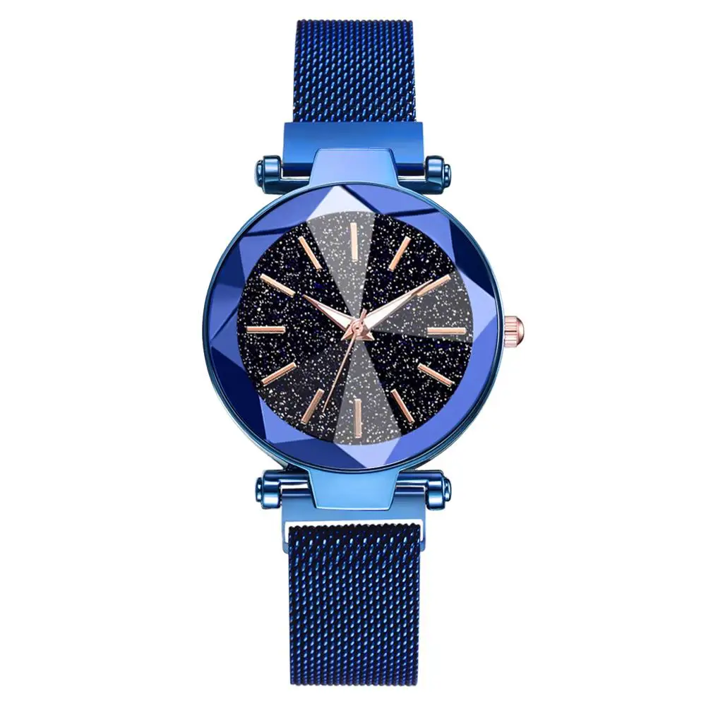 3268 Blue Роскошные часы звездного неба из нержавеющей стали с сетчатым браслетом для женщин, Кристальные Аналоговые кварцевые наручные часы, женские спортивные часы - Цвет: 3268 Blue