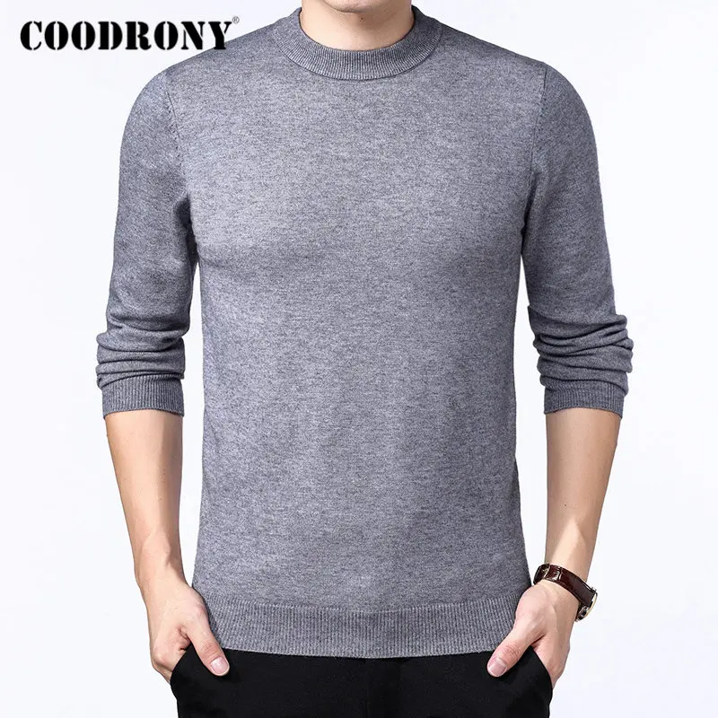Светло-серый Бренд COODRONY, мужской свитер, Осень-зима, толстый, теплый, Pull Homme, Классический Повседневный пуловер с круглым вырезом, мужской кашемировый шерстяной трикотаж 91109 - Цвет: Светло-серый