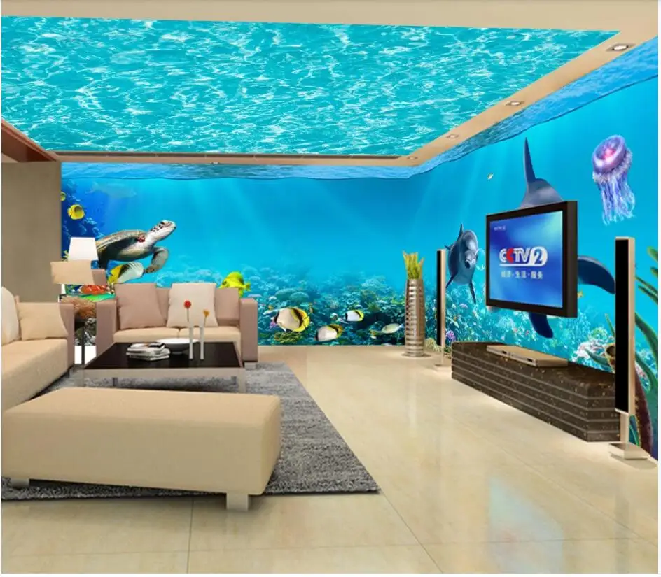 

3d room wallpaper custom photo Blue sea world dolphin fish Whole house wall home decor living room wallpaper for walls 3 d