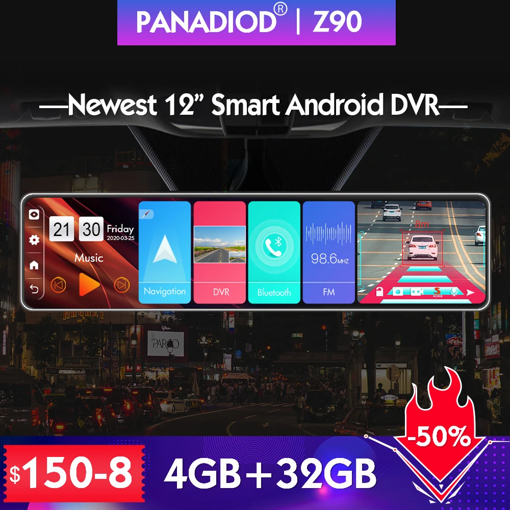 12 ''автомобиля Зеркало заднего вида авто Регистраторы 4G android 8,1 зеркало заднего вида видеорегистратор зеркало заднего вида Dvr видеокамеры супер Ночное Видение 4G + 32G - изображение