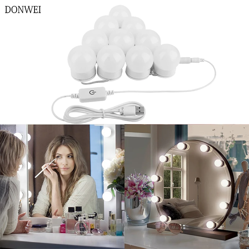 

Brightness Adjustable Makeup Mirror Vanity LED Light Bulbs Kit USB Charging Cosmetic Lighted Bulb Makeup Cosmetic Mirror light