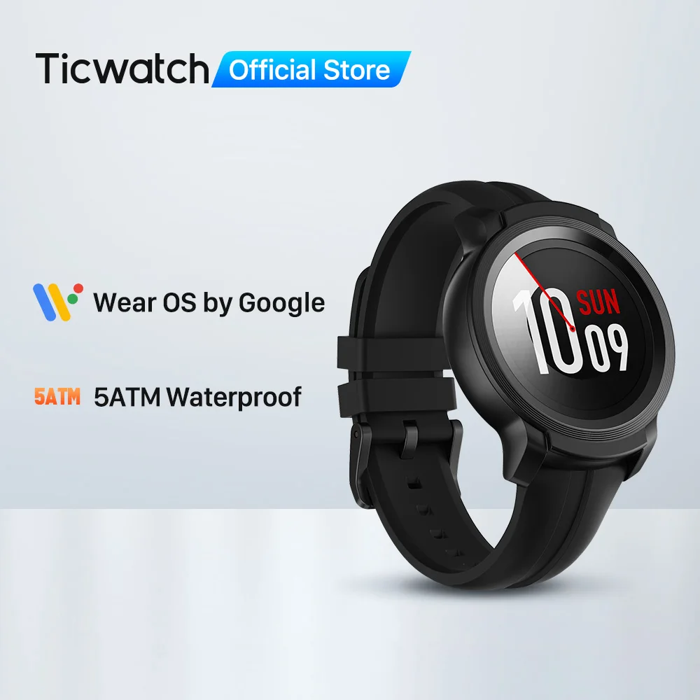  Смарт часы TicWatch E2 Wear от Google, встроенный GPS, iOS и Android, водонепроницаемость 5 АТМ, длительный срок службы батареи, мужские и женские спортив…