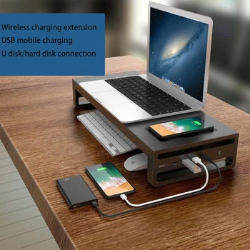 

Multi-Function Laptop Stand Computer Screen Riser Aluminum Shelf Plinth Desktop Monitor Stand Metal with USB Wireless Charging
