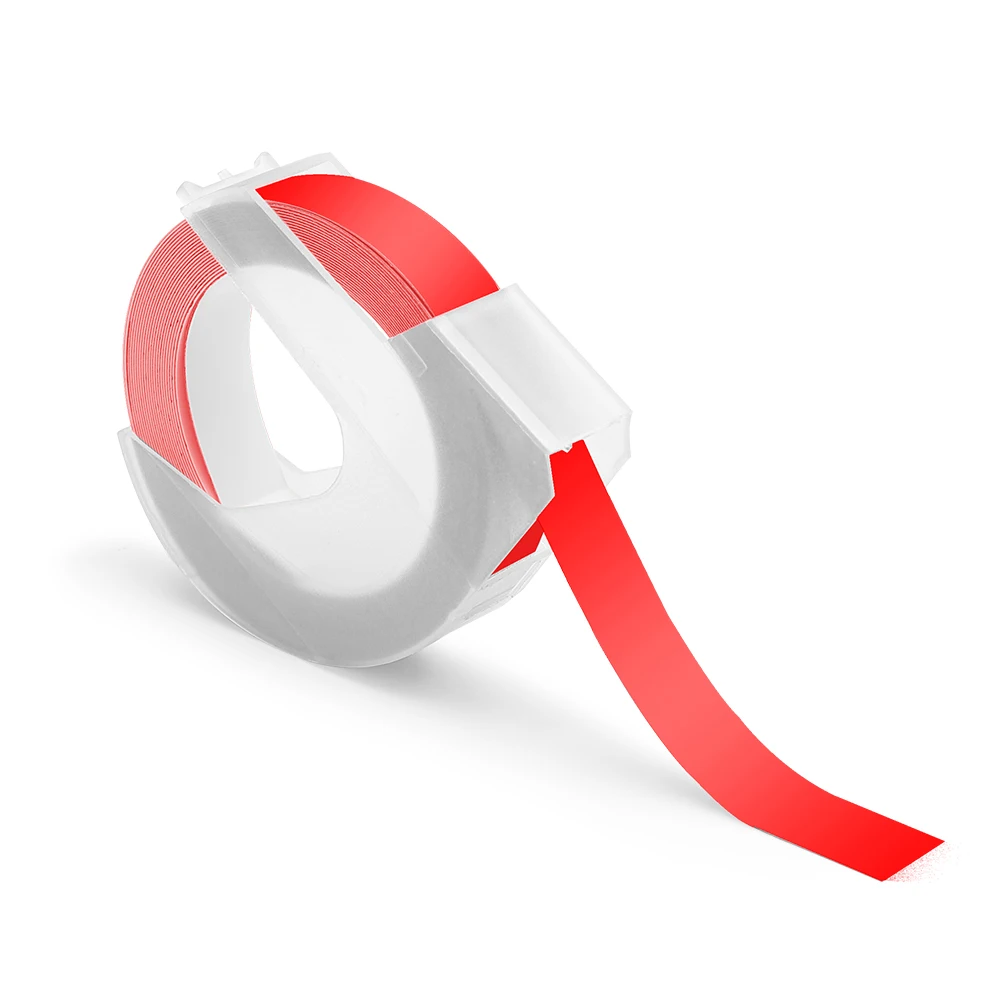 White on Red Fimax 10 Цвета 9 мм* 3 м Dymo 3D Пластик Dymo лента с тиснением для тиснения принтер этикеток ПВХ DYMO 1011 1610 1595 12965 MOTEX E101 - Цвет: White on Red