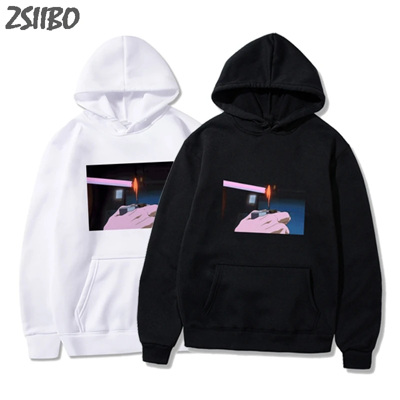 Harajuku Sad somke Vapor wave принт Забавный аниме принт унисекс толстовка мужские толстовки мужские повседневные топы с капюшоном уличная одежда