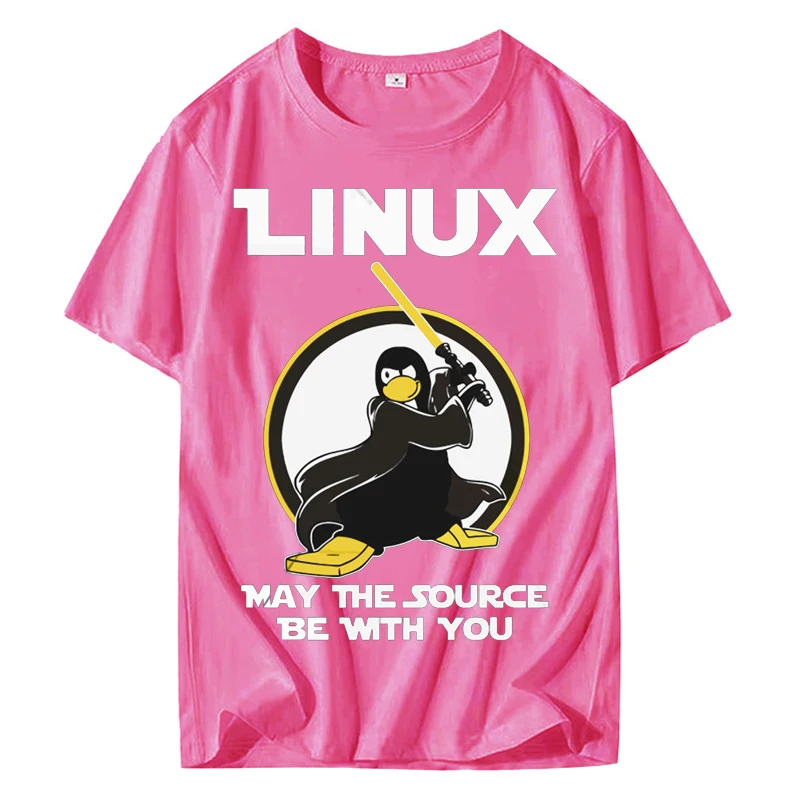 Футболка мужская Звездные войны Мужская Linux может источник быть с вами Tux топ тройники Пингвин программист забавная футболка звезда сила письмо - Цвет: rose red