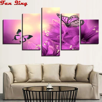 

5pcs 5D diamond painting Purple flowers and butterflies full square round rhinestone 3D diamond embroidery Mosaic cross stitch