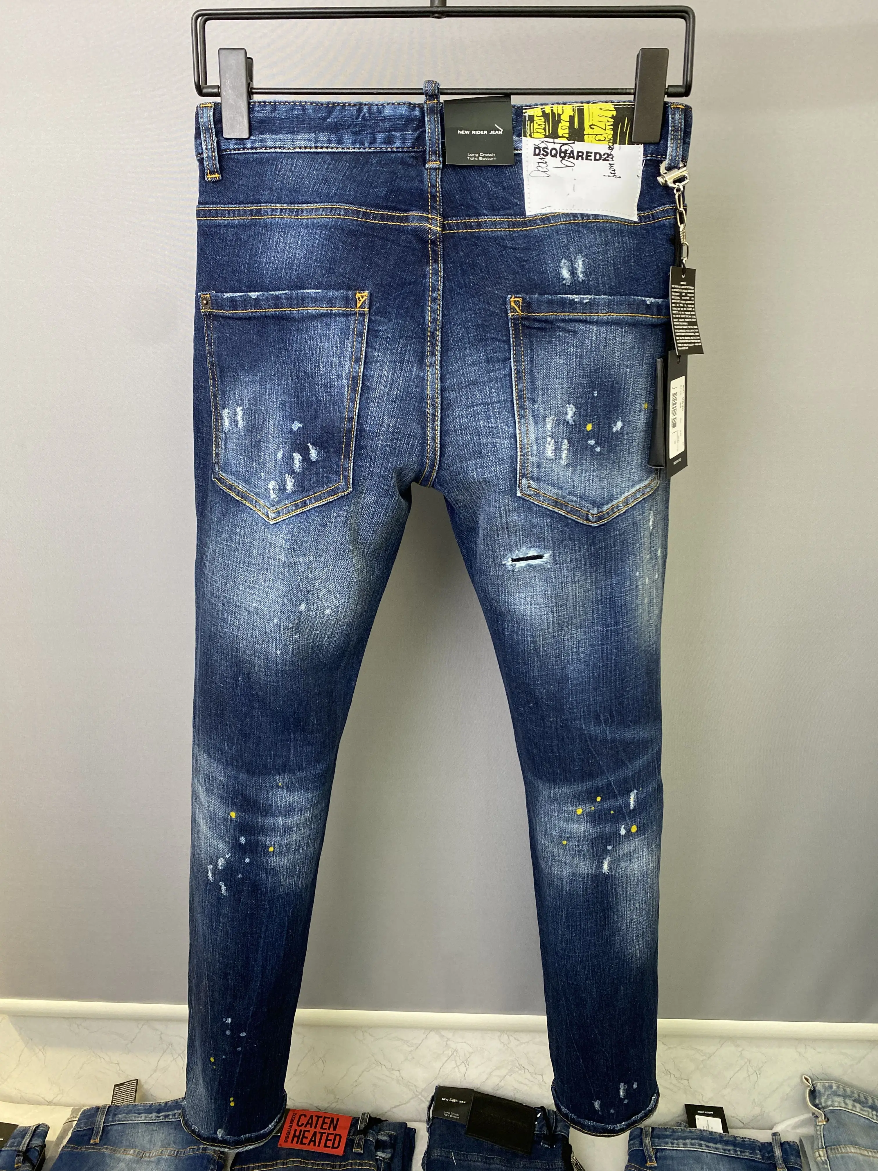 Metal Chains Men Stretchy Ripped Skinny Biker dsquared2 Jeans Destroyed  Hole Slim Fit Denim High Quality Hip Hop blue Jeans|Jeans| - AliExpress