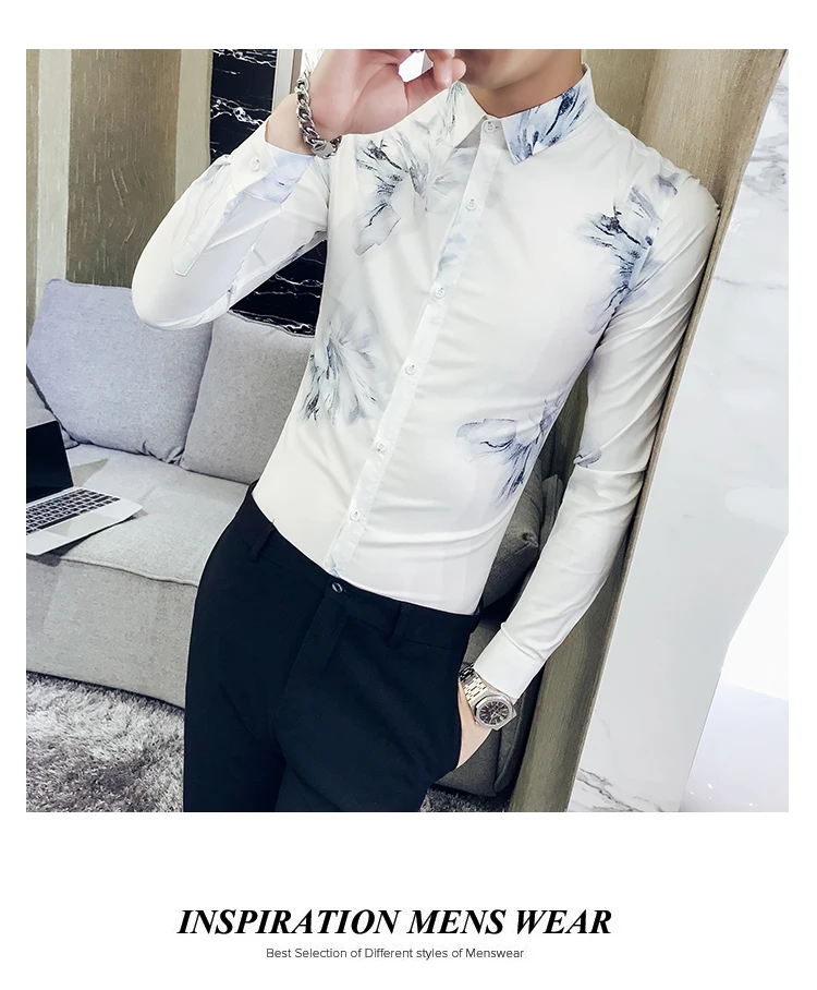 Camisa/Мужская рубашка с цветочным принтом и длинными рукавами; рубашка с цветочным принтом; мужская одежда в городском стиле для мужчин; Клубные вечерние рубашки для свадьбы; мужская рубашка