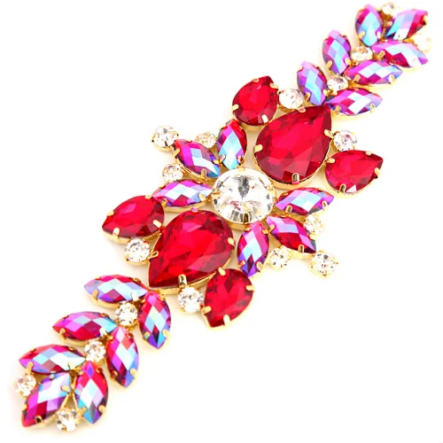 red 17,5x7 см, 1 шт., Золотая основа, аксессуары для шитья, стразы для невесты, аппликации для свадебных платьев, украшения Y3684 - Цвет: red