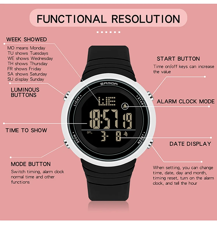 2021 SANDA New Fashion Trend Women Digital LED Sports Watch Multifunctional Waterproof Ladies Watch Silicone  Electronic watch