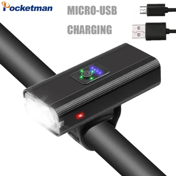 

POCKETMAN USB Rechargeable Bike Light 6 Modes Bicycle Front Light Waterproof Bicycle Flashlight Bike Lamp with Built-in Battery