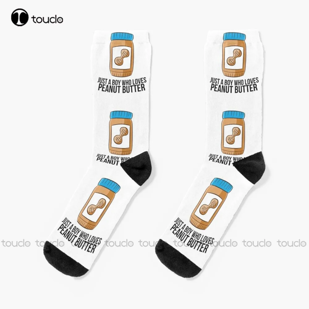 

Just A Boy Who Loves Peanut Butter Socks Black Football Socks Personalized Custom Unisex Adult Teen Youth Socks Christmas Gift