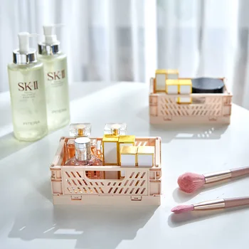 

PP Folding Storage Baskets Large Capacity Makeup Organizer Box Pierced Fruit Basket Multipurpose Home Desktop Organizer Basket