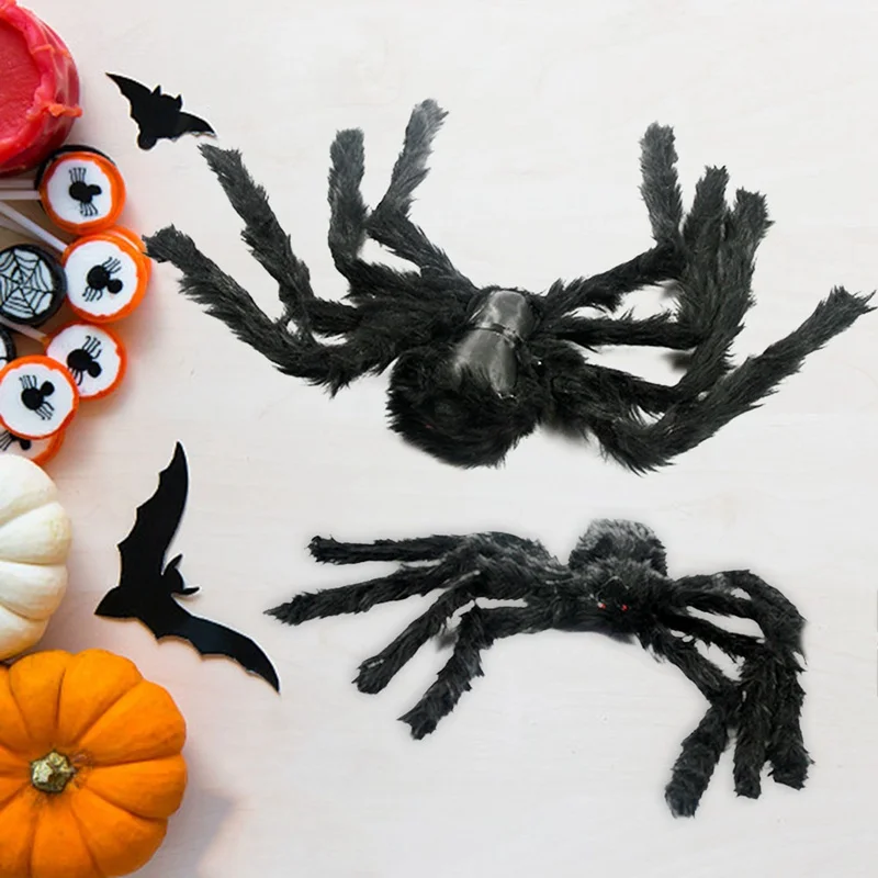 Soft Black Plush Peluche Spider Funny Toy Scary Red Eyes For Halloween Decor Toy Party Stage Horror Props Prank Joke Scary Toys