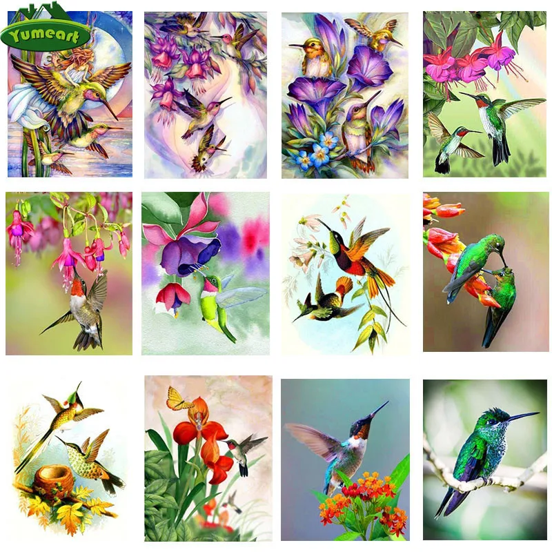 Алмазная вышивка YUMEART картина с птицами и цветами для стразы Колибри крестиком