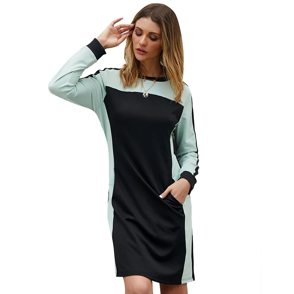 

Contrast Color Long Sleeve Midi Dress