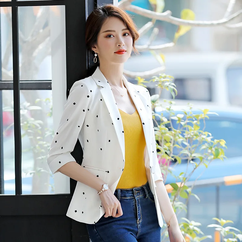 

2019 Spring New Style Korean-style Career Ol Printed Small Suit Coat Women's Versatile Accent WOMEN'S Top