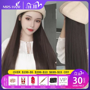 

MRSHAIR Synthetic Baseball Cap Hair Wig Hat 45cm 18inch Beret Hat Wig Silky Straight Brown Black Cap Wig For Female