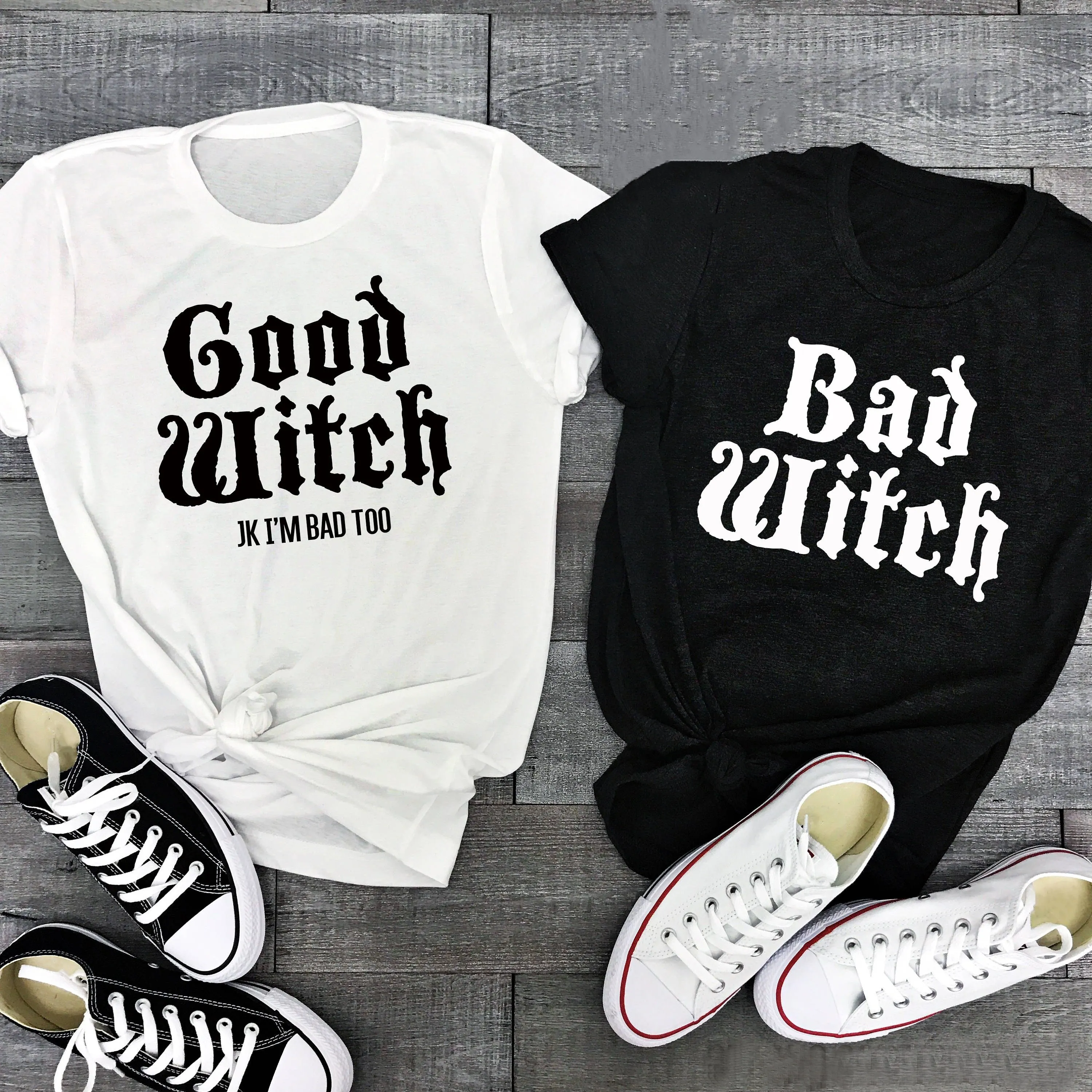 Женская футболка с надписью «BAD WITCH GOOD WITCH», Забавные топы, футболка, повседневная женская футболка, лучшие друзья на Хэллоуин, топы, футболки