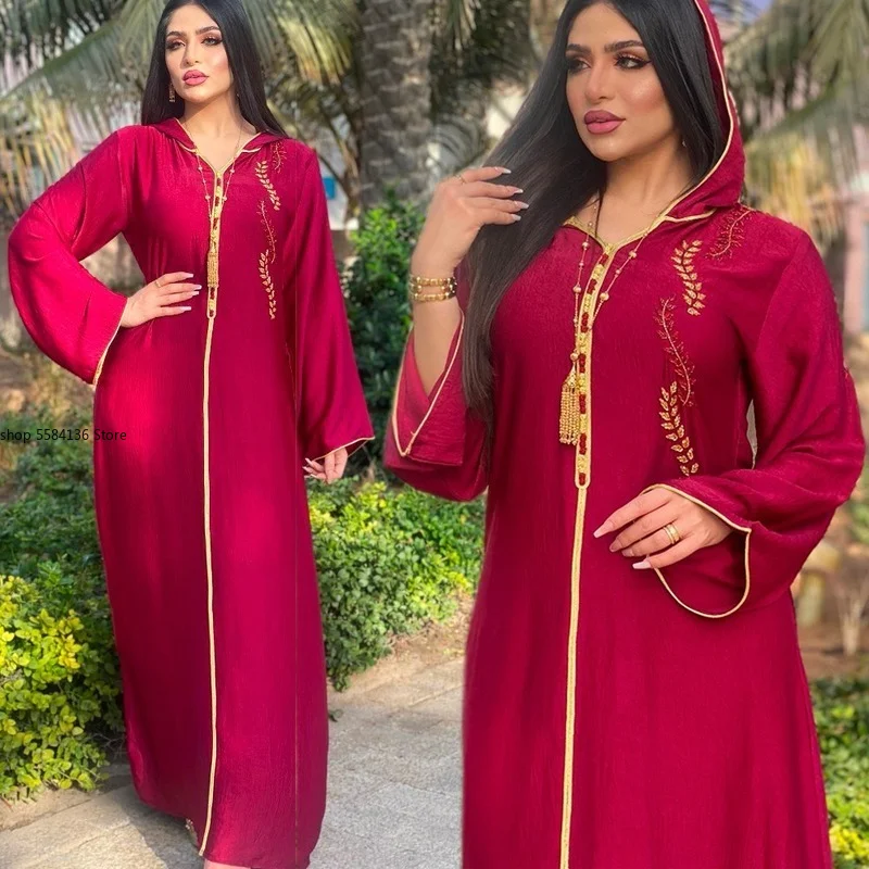 Длинное женское платье Djellaba красная Abaya скромное в арабском стиле мусульманском