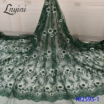 

Green Color African French Tulle Mesh Lace Fabric with Sequins High Quality Nigerian Net Lace Fabrics for Party Wedding NI2595