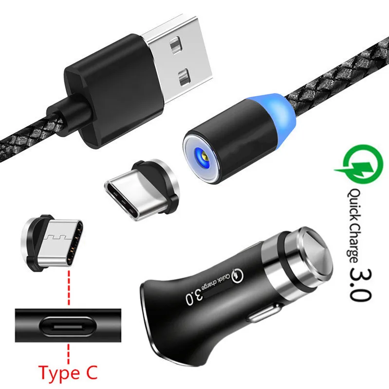 Магнитный кабель Micro USB QC 3 0 быстрое автомобильное зарядное устройство для