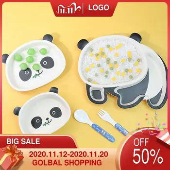 

Bamboo Fiber Children's Tableware Set Creative Panda Shape Shatter-Resistant Rice Bowl Fruit Plate Baby Grid Plate