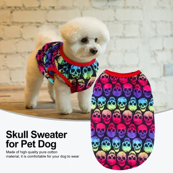 

1pc Lovely Colorful Pet Sweater Apparel Pure Cotton Printed Dog Sweater Skull Sweater Clothes For Dog Halloween Party Costume