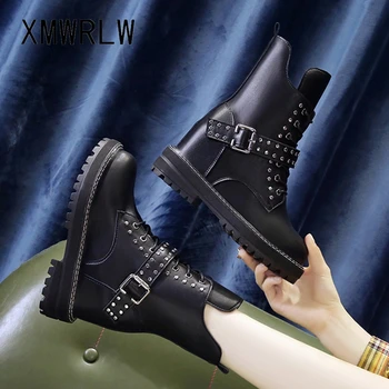 

XMWRLW Women Autumn Ankle Boots Fashion Rivet PU Leather Female Boot Hidden Heel Women Ankle Boots Female Autumn Shoes Boot