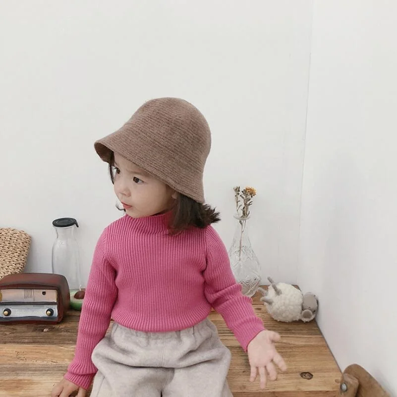 rose kids tops Новинка; сезон весна-осень-зима; вязаные свитера для маленьких девочек; Однотонный Детский свитер с высоким воротником; топы для девочек; детская одежда; JW7723 - Цвет: rose kids tops