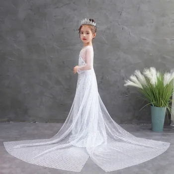 

Princess Girl Elsa 2 Dresses Snow Queen Baby Kids Cosplay Elsa Anna Costume Children Party Long Sequin Elsa Dress Summer Clothes
