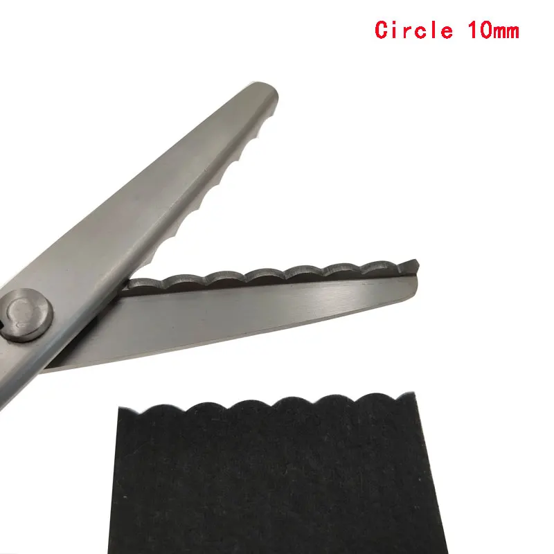 10MM Circle Tooth Лезвие из высокоуглеродистой стали портной резки ножницы ПВХ ручка швейный ломтик 23,5 см зигзаг платье ручной работы ткань ломтик ножницы - Цвет: 10MM Circle Tooth