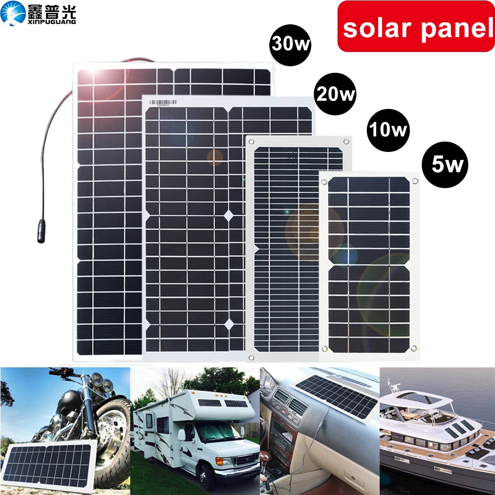 Xinpuguang солнечная панель 12v Гибкая 30 Вт 20 10 5 12 в солнечное зарядное устройство