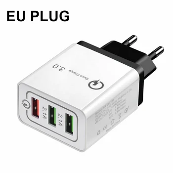 

ABS US/EU Plug 3-Port Fast Quick Charge QC 3.0 USB Hub Wall Charger Power Adapter