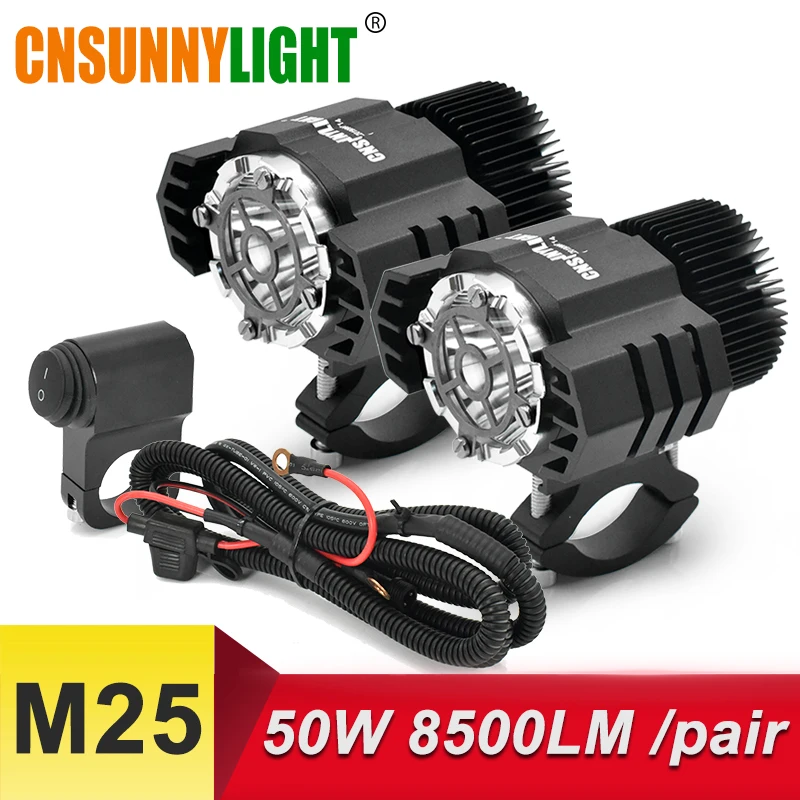 CNSUNNYLIGHT 2 шт. светодиодный мотоциклетные фонари фары 25 Вт 4250Lm мото велосипед Противотуманные фары DRLs фары 4x4 внедорожный рабочий привод точечные светильники
