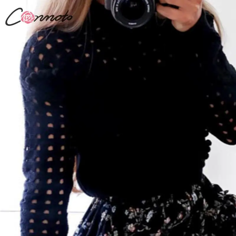 Conmoto, модные, белые, открытые, женские свитера,, осень, зима, повседневные, тонкие, короткие, вязанные топы, женские, шикарные Джемперы, Pull Femme