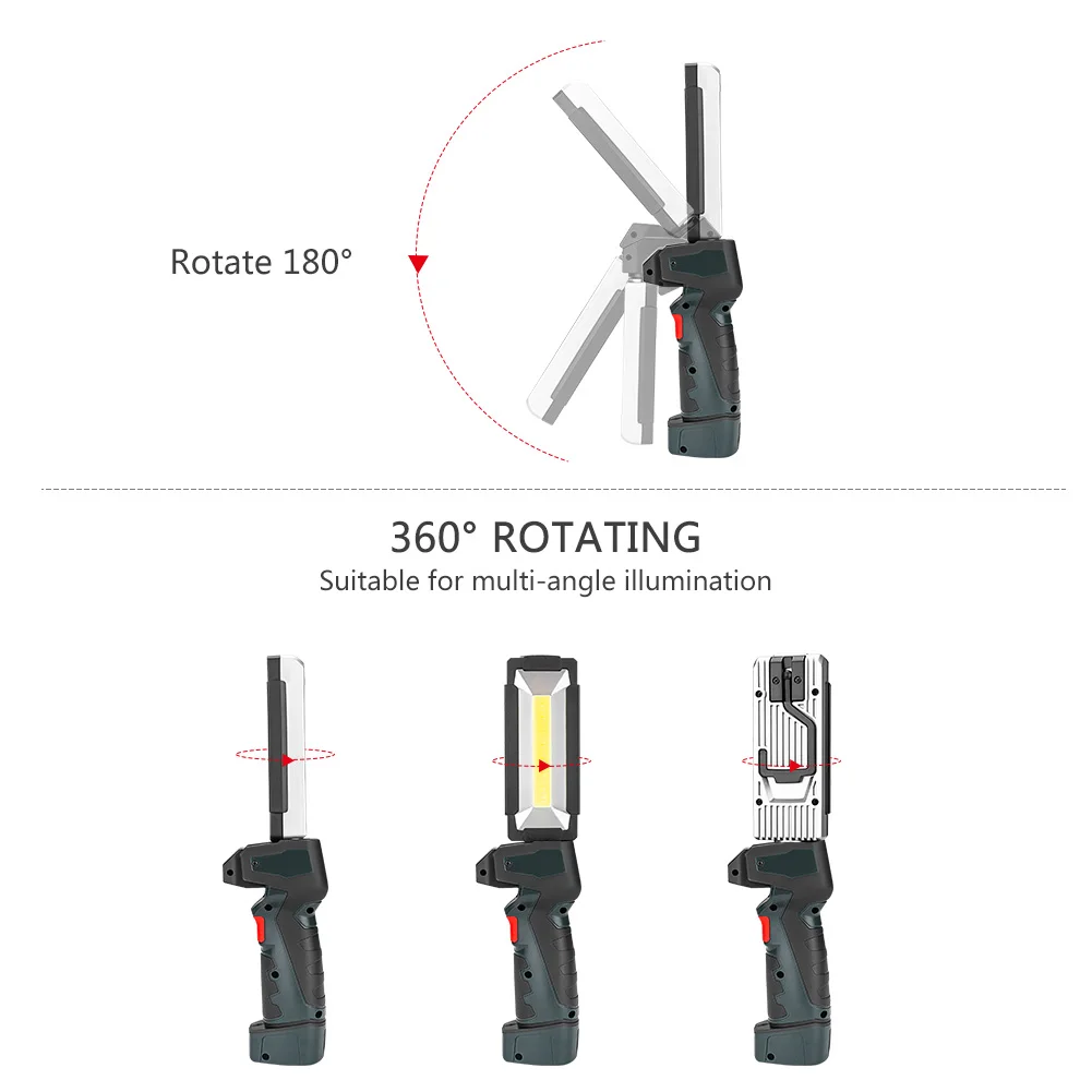 Magnetic Working Light 5 Modes COB LED Flashlight Dual USB Interface Torch 360 Degrees Swivel Hanging Hook for Car Repairing