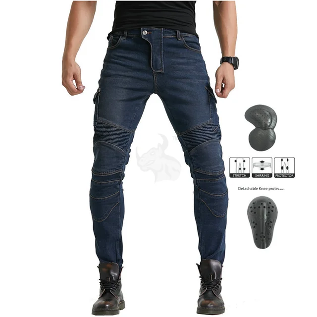 Motorcycle Pants Moto Protection Motocross Jeans Rodilleras Moto Jeans Men Motorcycle Motocross Pants Four Seasons Breathable JES-6-2 Blue