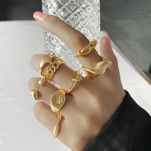 Finger Ring Set for Men Women Snake Flower Butterfly love Gothic gold Color Jewelry Gifts