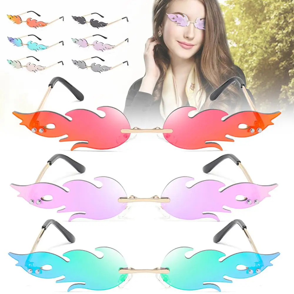

Fire Flame Sunglasses Women Men Rimless Sun Glasses UV 400 Eyewear Streetwear Car Driving Trending Narrow Sunglasses