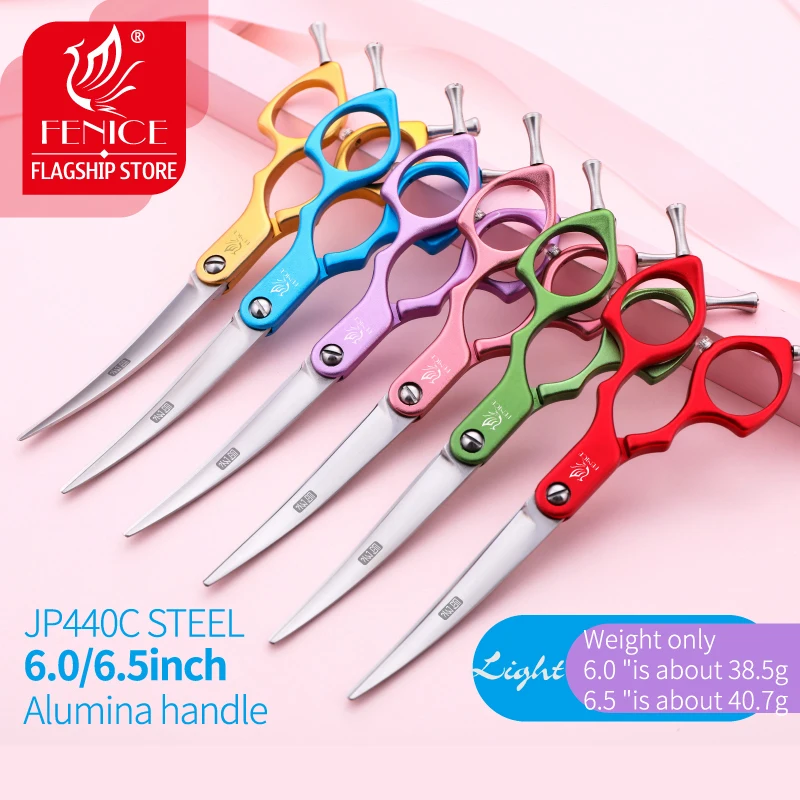 Fenice 6.0/6.5 polegada profissional cão grooming scissors curvado japão 440c tesoura para teddy com alça de liga alta qualidade
